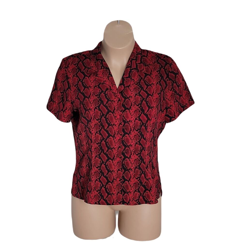 Modern Essentials Button Up Collared Shirt ~ Sz16 ~ Red & Black ~Short Sleeve